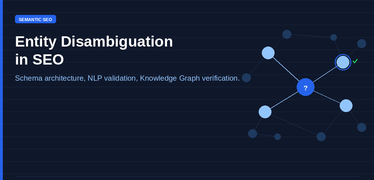 Entity disambiguation SEO guide — schema architecture, NLP validation, and Knowledge Graph verification for resolving ambiguous entities.